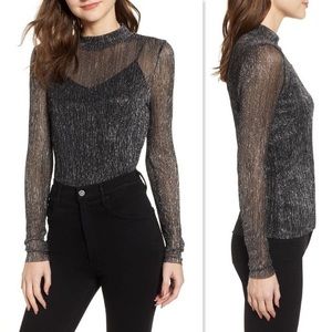 Metallic Turtleneck Top in Metallic Black